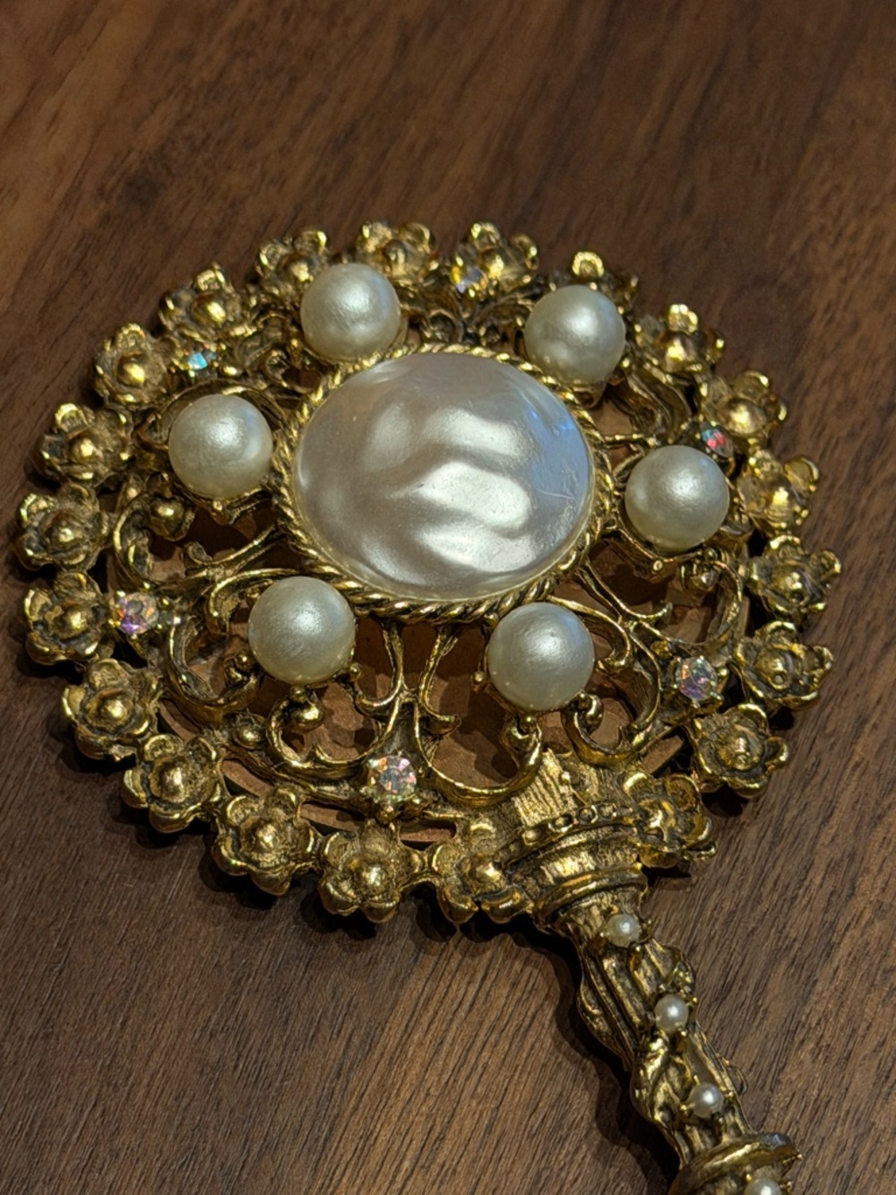 Antique Vintage Mother of Pearl Pocket Mirror